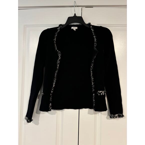 Cache Size S Black Cream Frail Ruffle Trim Cardigan Sweater Women - Picture 1 of 8